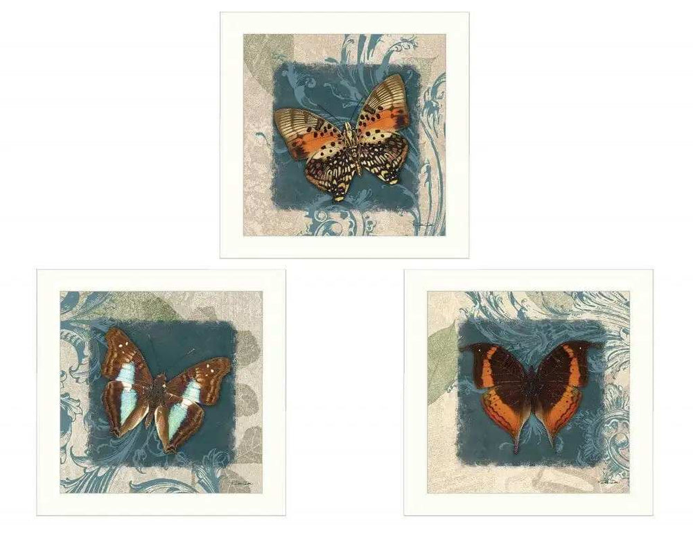 Set Of Three Butterflies White Framed Print Wall Art - Homeroots - Flyclothing LLC