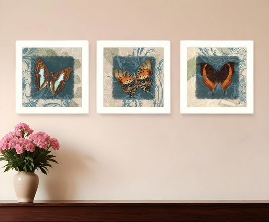 Set Of Three Butterflies White Framed Print Wall Art - Homeroots