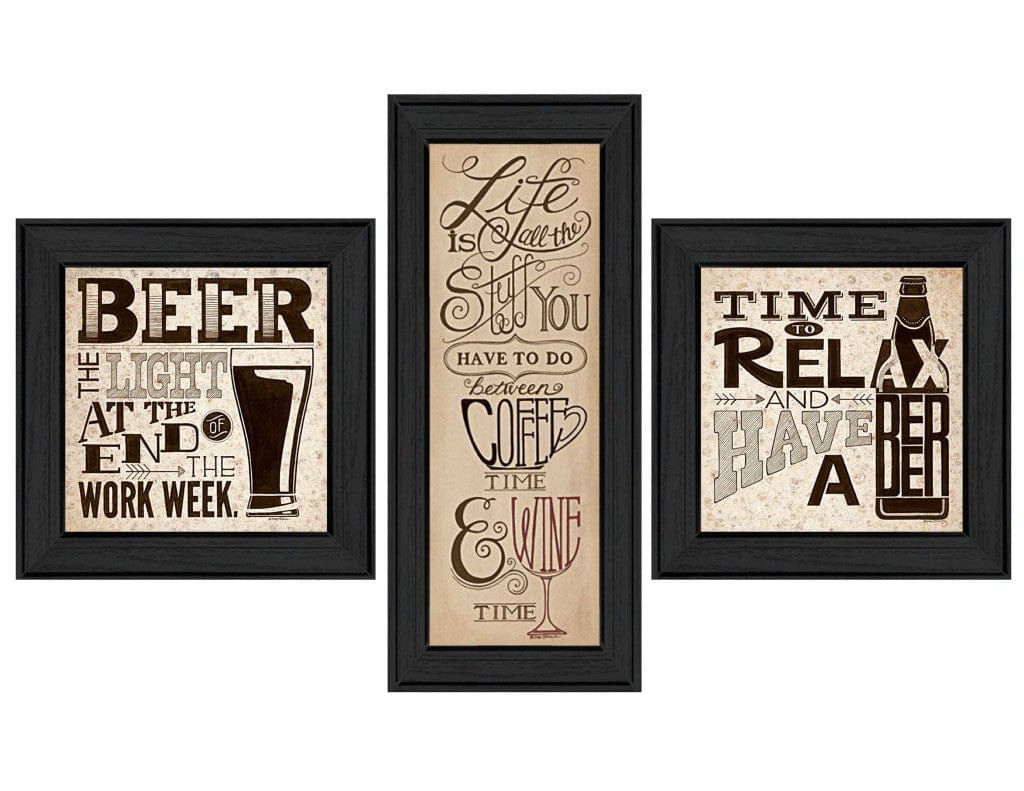 Set Of Three Beer Time Black Framed Print Wall Art