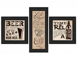 Set Of Three Beer Time Black Framed Print Wall Art - Homeroots - Flyclothing LLC