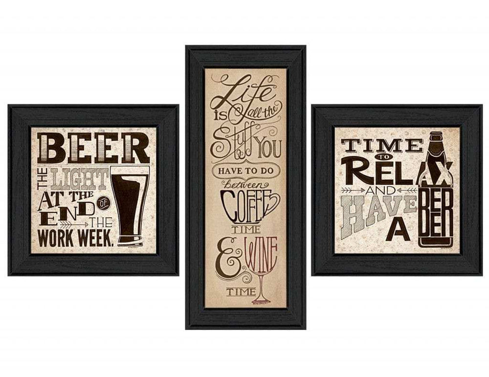 Set Of Three Beer Time Black Framed Print Wall Art - Homeroots - Flyclothing LLC