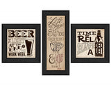 Set Of Three Beer Time Black Framed Print Wall Art - Homeroots
