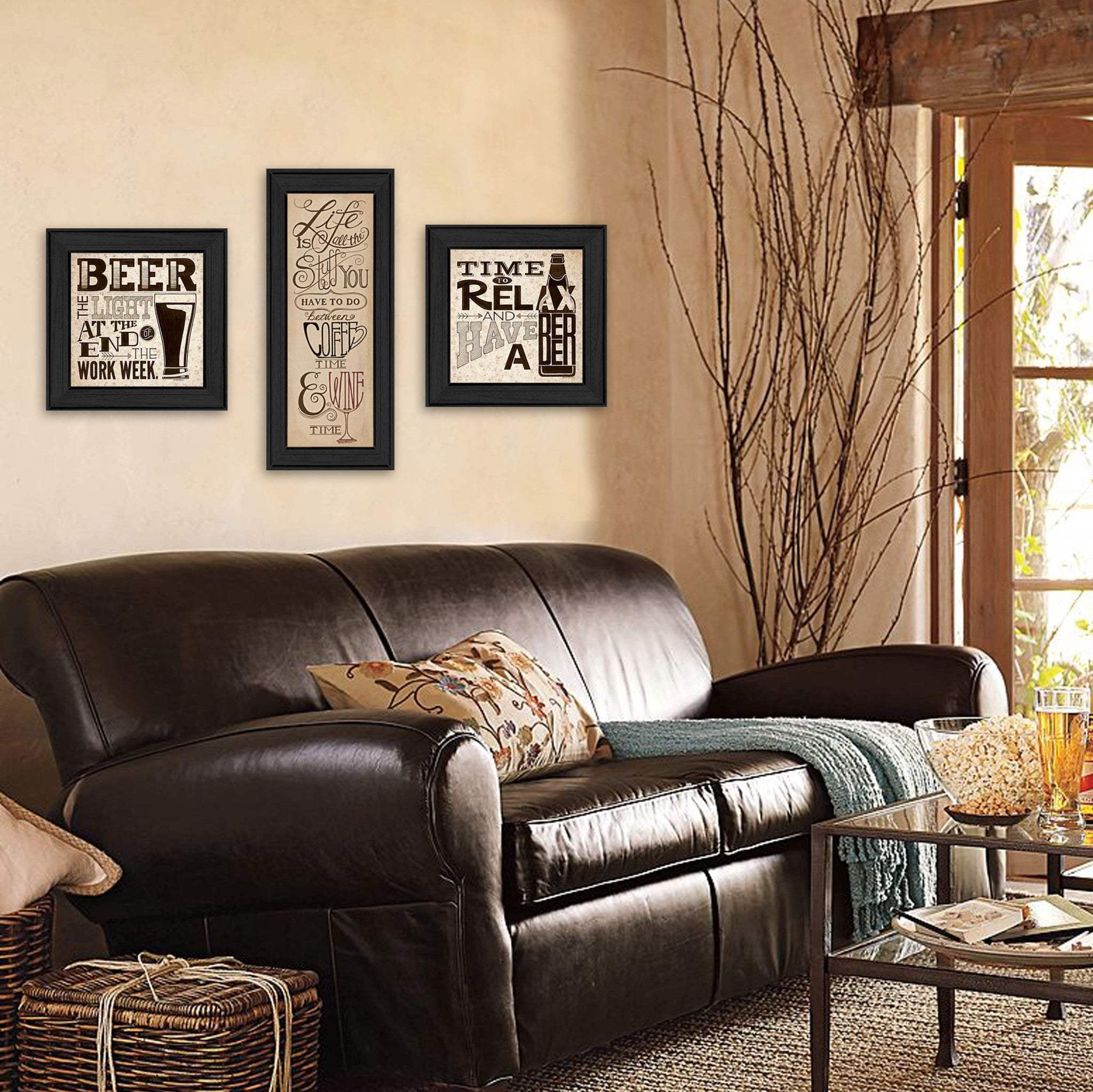 Set Of Three Beer Time Black Framed Print Wall Art - Homeroots - Flyclothing LLC