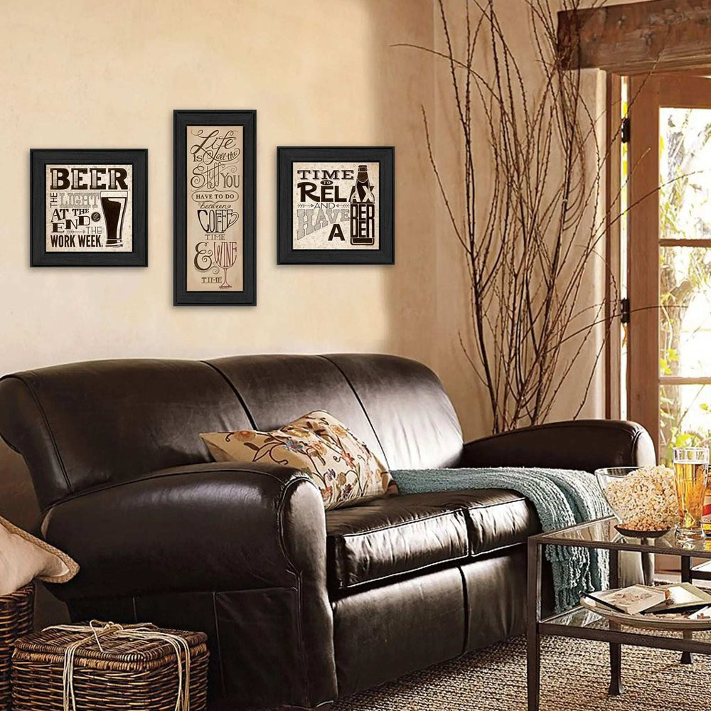 Set Of Three Beer Time Black Framed Print Wall Art - Homeroots - Flyclothing LLC