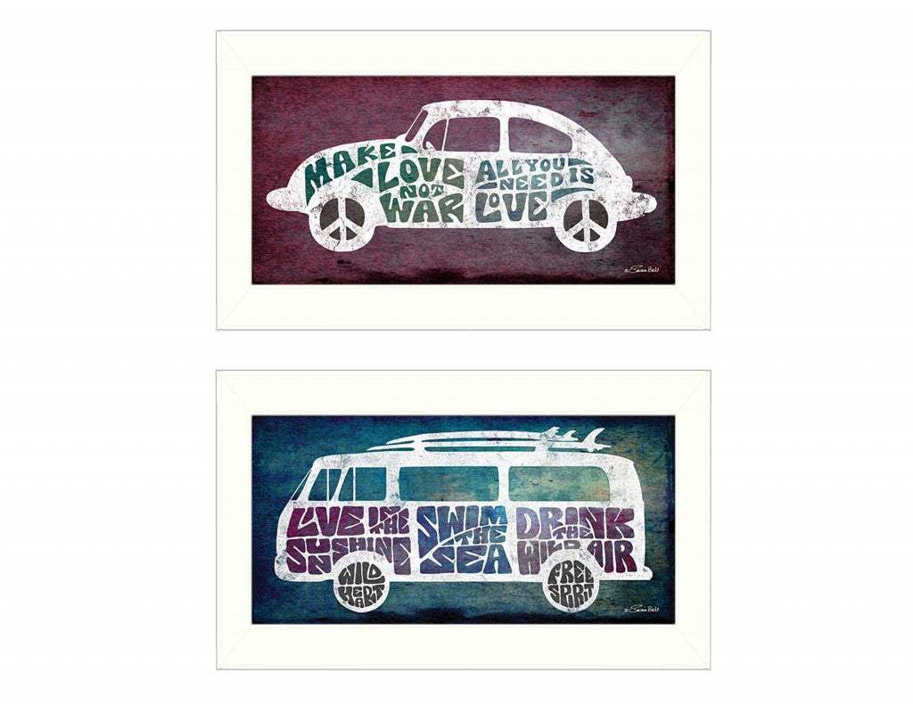 Set Of Two Retro White Framed Print Wall Art - Homeroots - Flyclothing LLC
