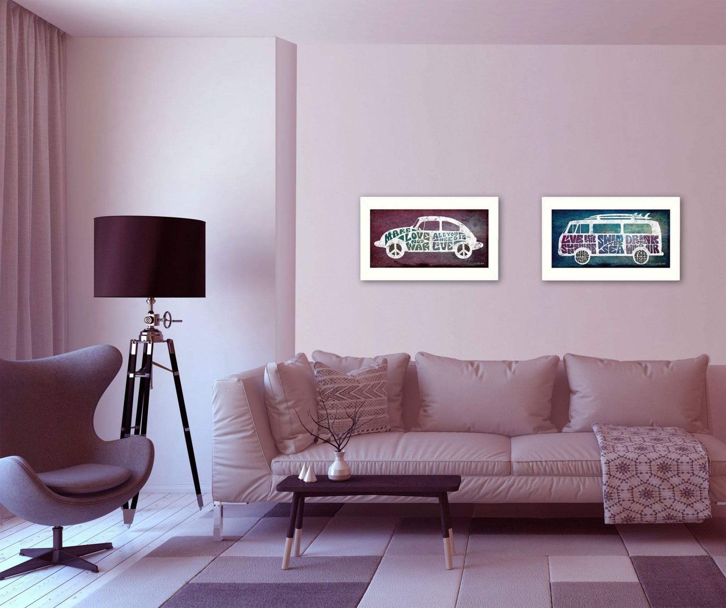 Set Of Two Retro White Framed Print Wall Art - Homeroots - Flyclothing LLC