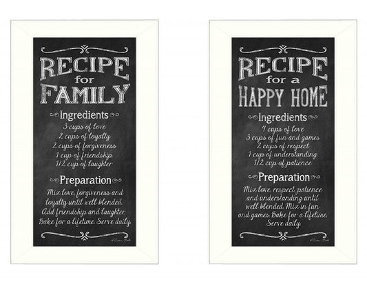Set Of Two Family Recipe White Framed Print Wall Art