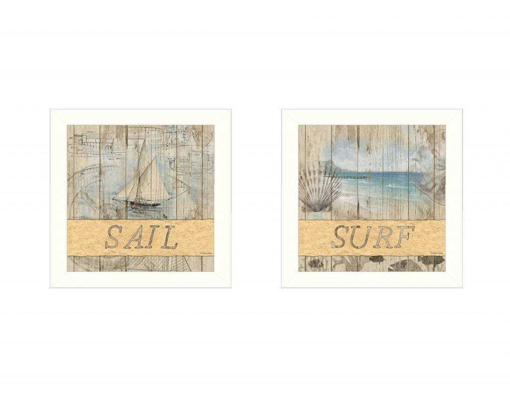Set Of Two Sail or Surf White Framed Print Wall Art - Homeroots - Flyclothing LLC
