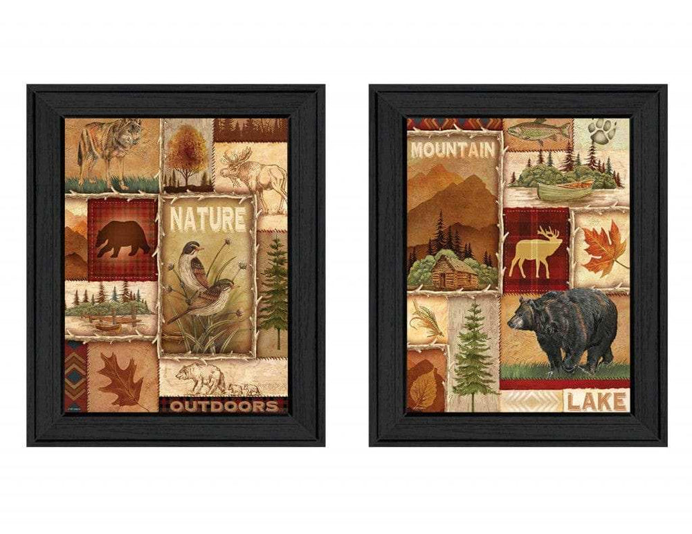 Set Of Two Lodge Collage Black Framed Print Wall Art - Homeroots - Flyclothing LLC