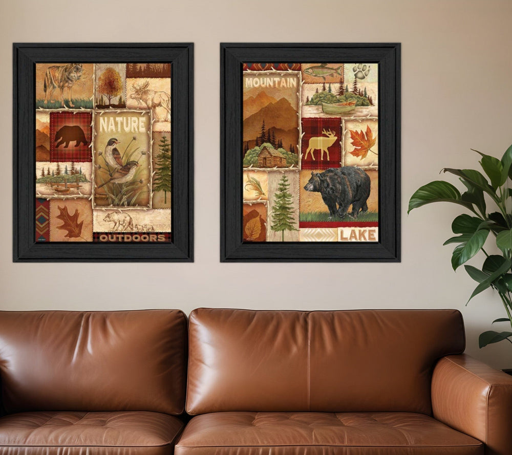Set Of Two Lodge Collage Black Framed Print Wall Art - Homeroots