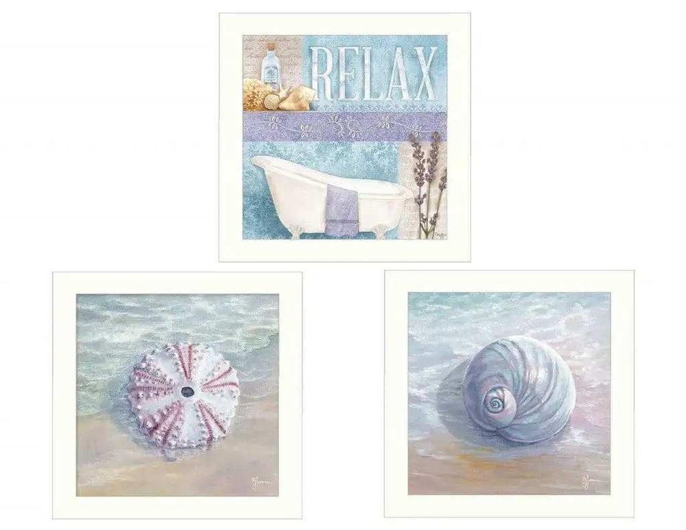 Set Of Three Shells I White Framed Print Bathroom Wall Art - Homeroots - Flyclothing LLC