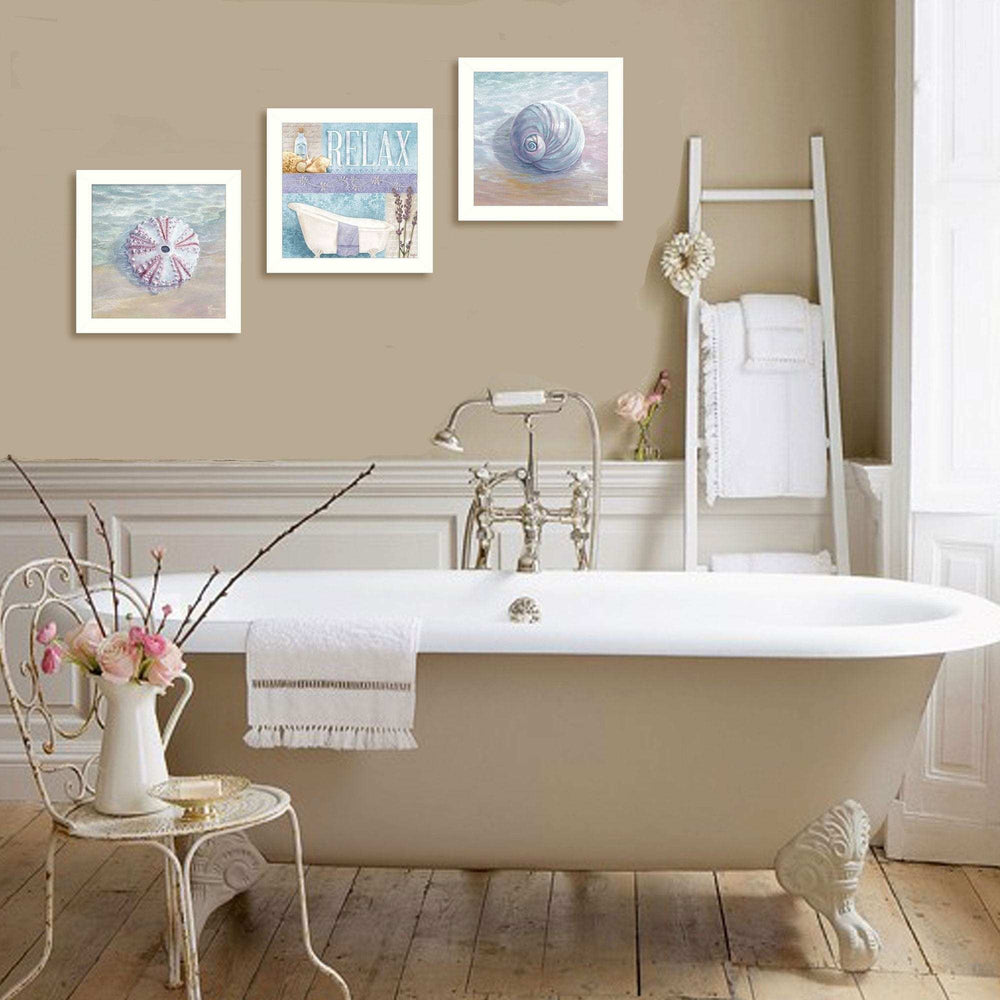 Set Of Three Shells I White Framed Print Bathroom Wall Art - Homeroots - Flyclothing LLC