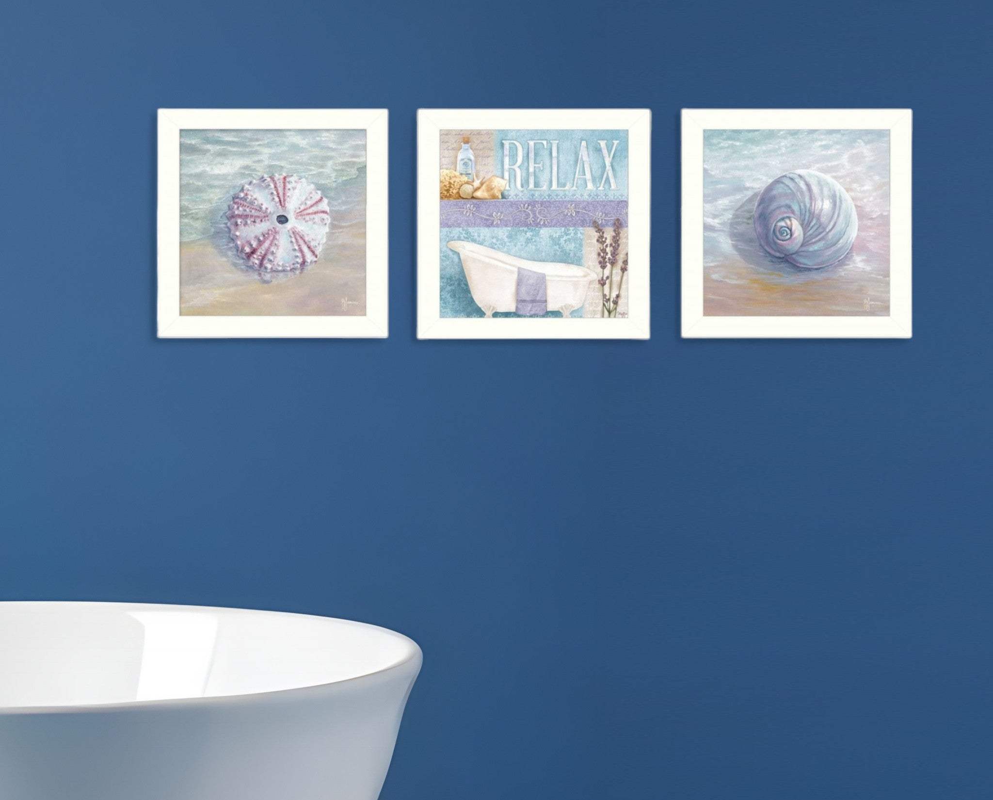 Set Of Three Shells I White Framed Print Bathroom Wall Art - Homeroots - Flyclothing LLC