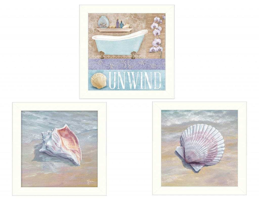 Set Of Three Shells II White Framed Print Bathroom Wall Art - Homeroots - Flyclothing LLC