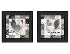 Set Of Two Rooster I Black Framed Print Wall Art