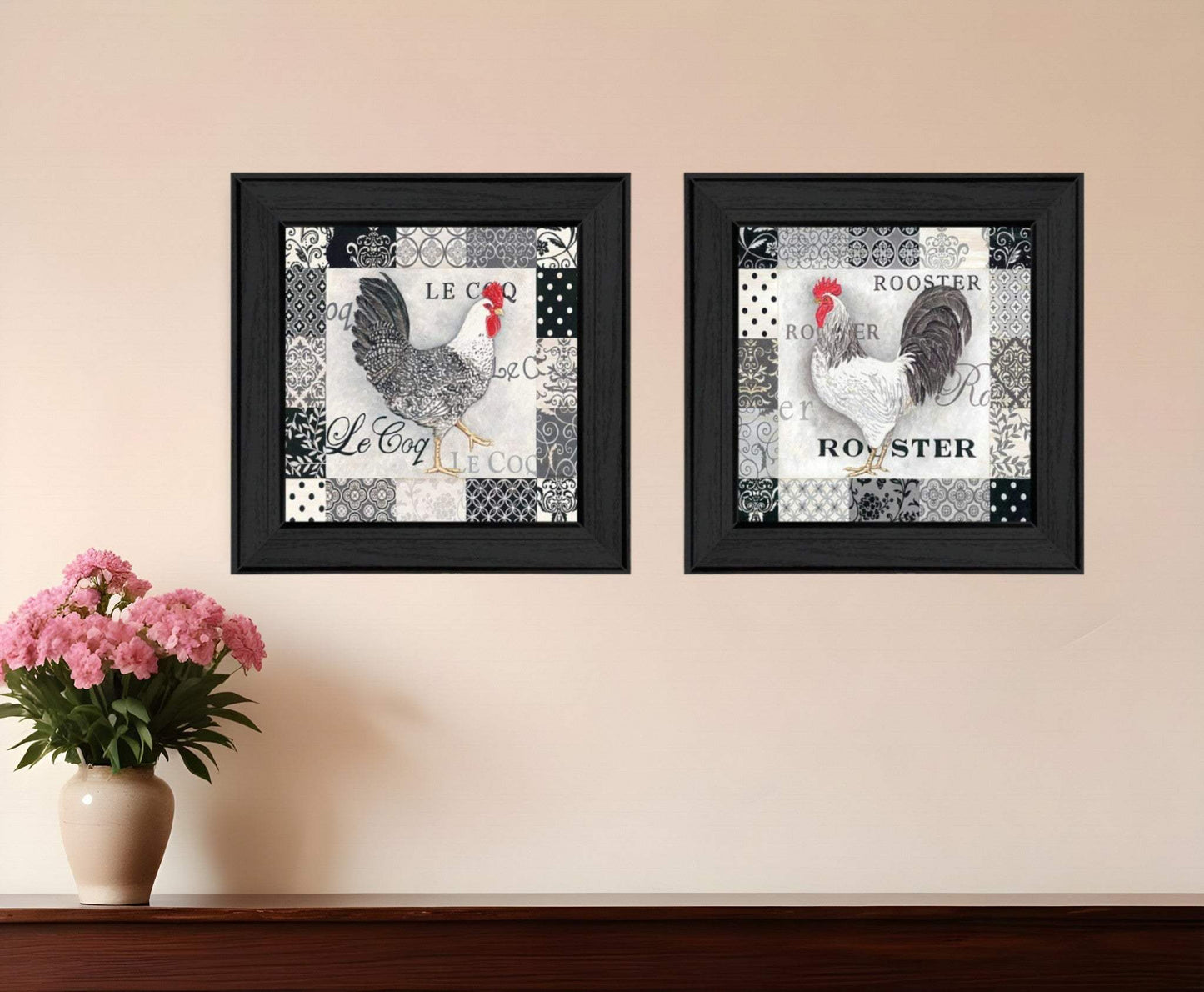 Set Of Two Rooster I Black Framed Print Wall Art - Homeroots - Flyclothing LLC