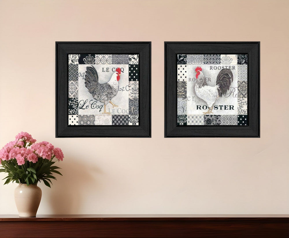 Set Of Two Rooster I Black Framed Print Wall Art - Homeroots