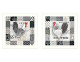 Set Of Two Black And White Rooster White Framed Print Wall Art - Homeroots