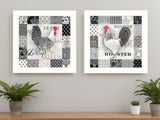 Set Of Two Black And White Rooster White Framed Print Wall Art - Homeroots