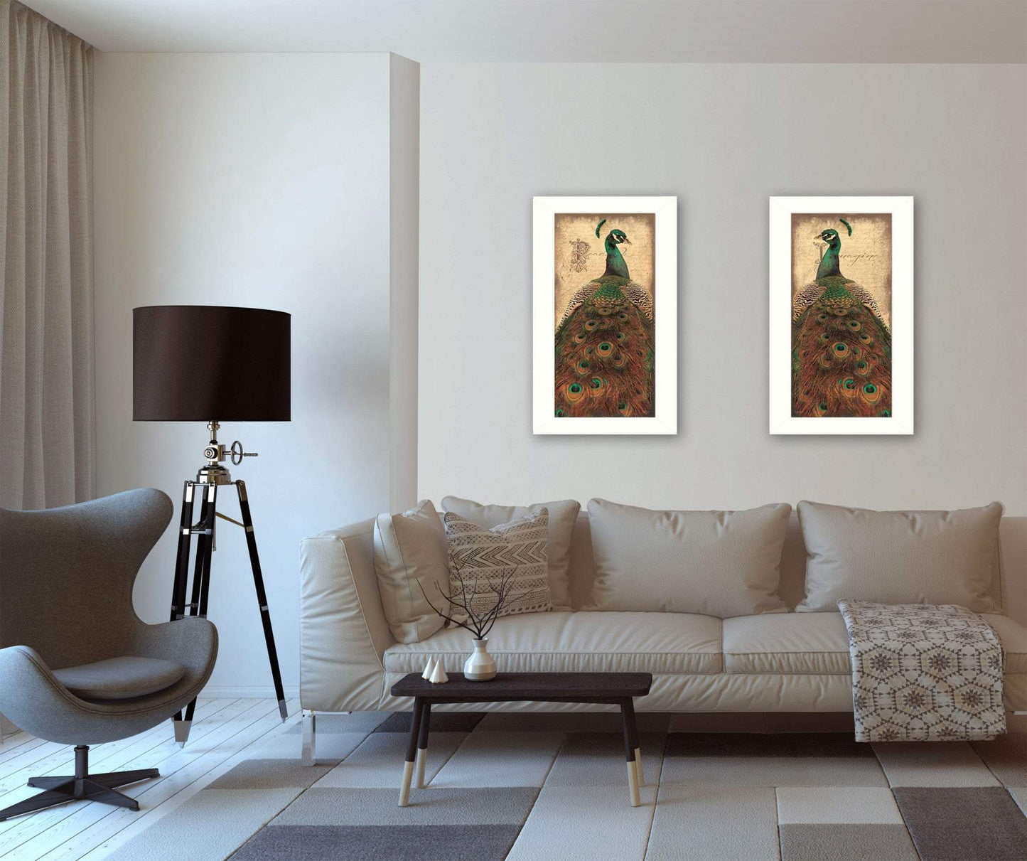 Set Of Two Peacock 1 White Framed Print Wall Art - Homeroots - Flyclothing LLC