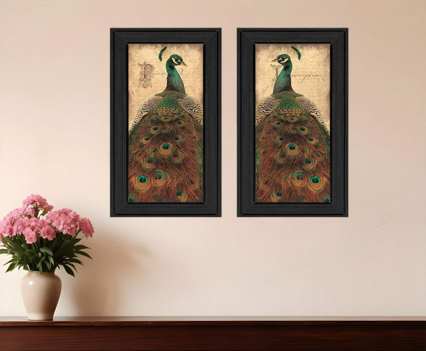 Set Of Two Peacock 2 Black Framed Print Wall Art - Homeroots - Flyclothing LLC