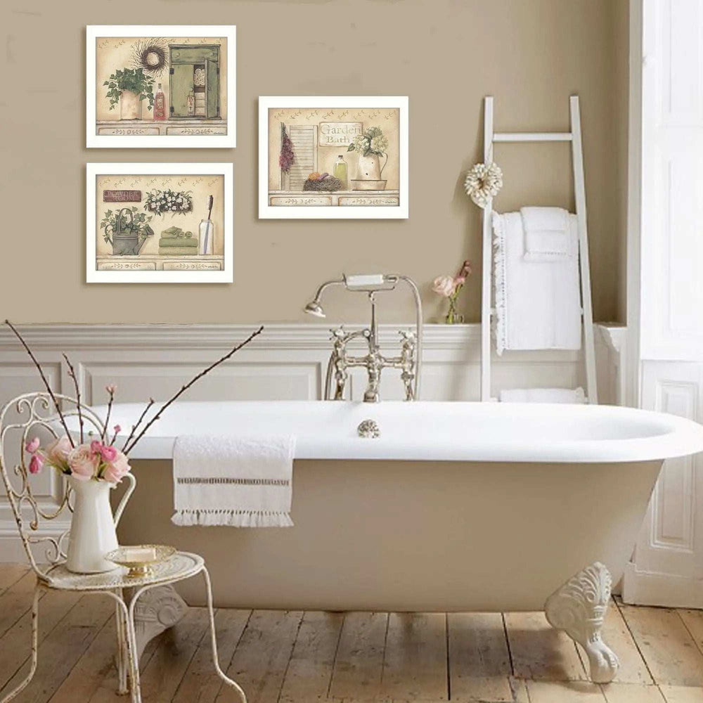 Set Of Three Garden Bath 2 White Framed Print Bathroom Wall Art - Homeroots - Flyclothing LLC