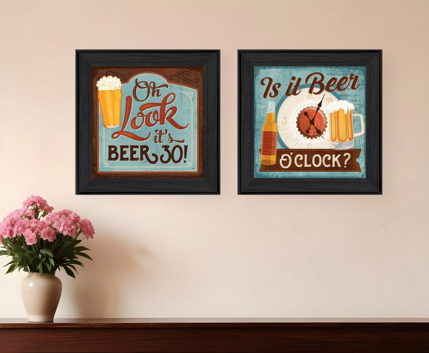 Set Of Two Beer Oclock Black Framed Print Wall Art - Homeroots - Flyclothing LLC