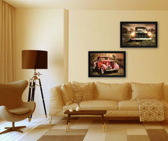 Set Of Two Vintage Trucks Black Framed Print Wall Art