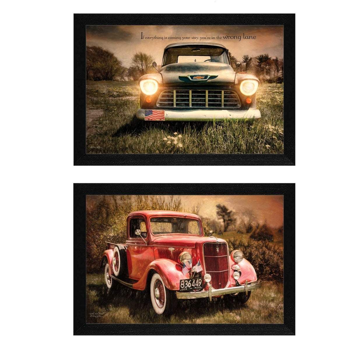 Set Of Two Vintage Trucks Black Framed Print Wall Art - Homeroots - Flyclothing LLC