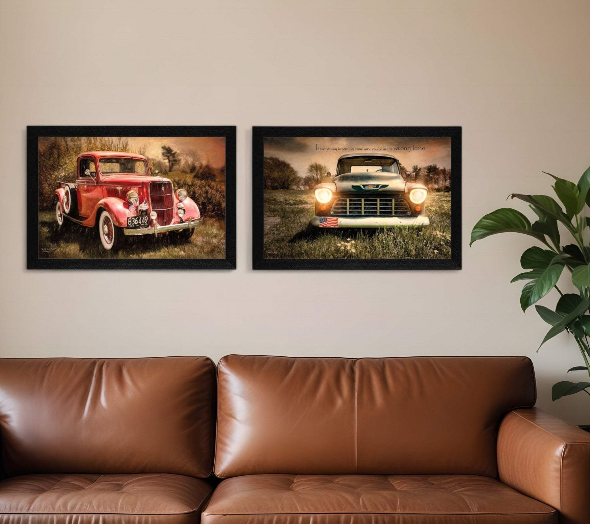 Set Of Two Vintage Trucks Black Framed Print Wall Art - Homeroots - Flyclothing LLC