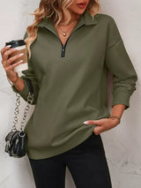 Quarter Zip Dropped Shoulder Sweatshirt - Trendsi - Flyclothing LLC