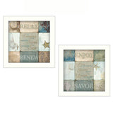 Set Of Two Sunshine Sand and Sea White Framed Print Wall Art - Homeroots - Flyclothing LLC