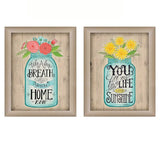 Set Of Two Mason Jars Floral Brown Framed Print Wall Art - Homeroots