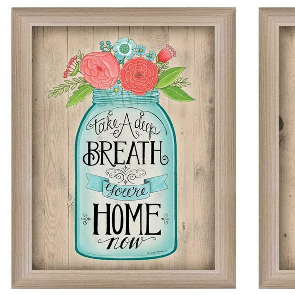 Set Of Two Mason Jars Floral Brown Framed Print Wall Art - Homeroots - Flyclothing LLC