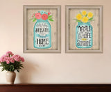 Set Of Two Mason Jars Floral Brown Framed Print Wall Art - Homeroots