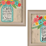 Set Of Two Mason Jar Floral Happiness at Home Brown Framed Print Wall Art - Homeroots