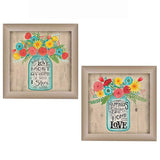 Set Of Two Mason Jar Floral Happiness at Home Brown Framed Print Wall Art - Homeroots - Flyclothing LLC