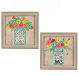 Set Of Two Mason Jar Floral Happiness at Home Brown Framed Print Wall Art - Homeroots