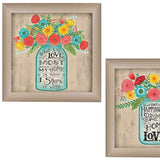 Set Of Two Mason Jar Floral Happiness at Home Brown Framed Print Wall Art - Homeroots