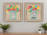 Set Of Two Mason Jar Floral Happiness at Home Brown Framed Print Wall Art - Homeroots