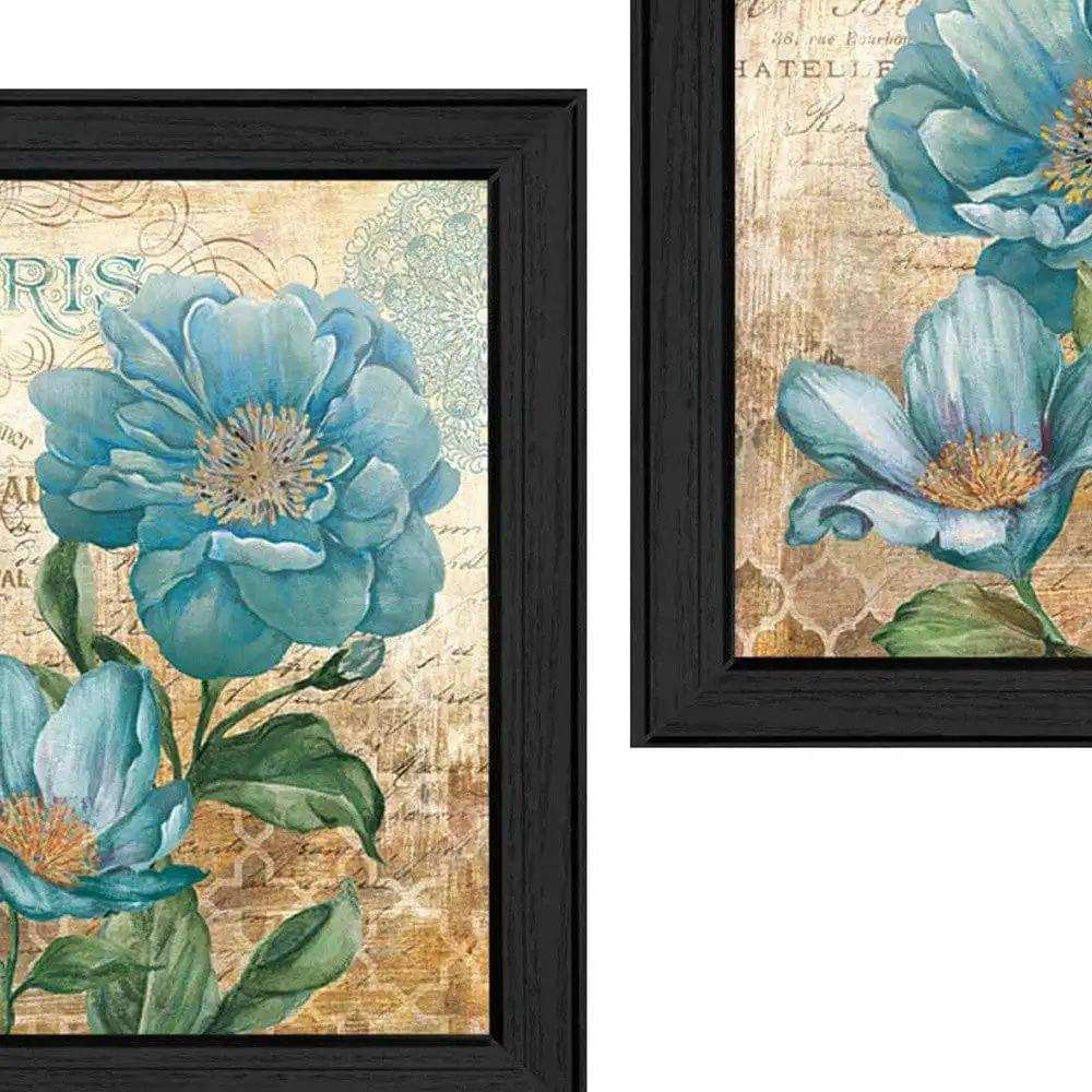 Set Of Two Paris Floral Postcard Black Framed Print Wall Art - Homeroots - Flyclothing LLC