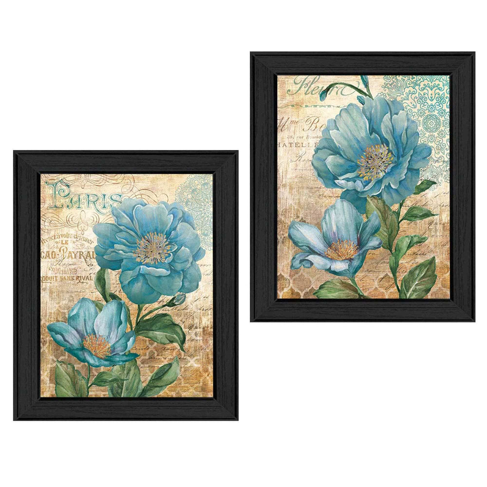 Set Of Two Paris Floral Postcard Black Framed Print Wall Art - Homeroots - Flyclothing LLC