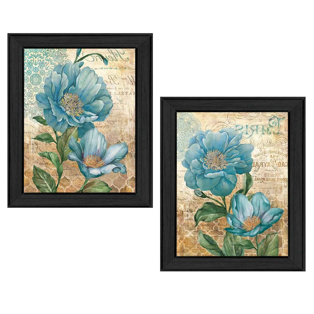 Set Of Two Paris Floral Postcard Black Framed Print Wall Art - Homeroots - Flyclothing LLC