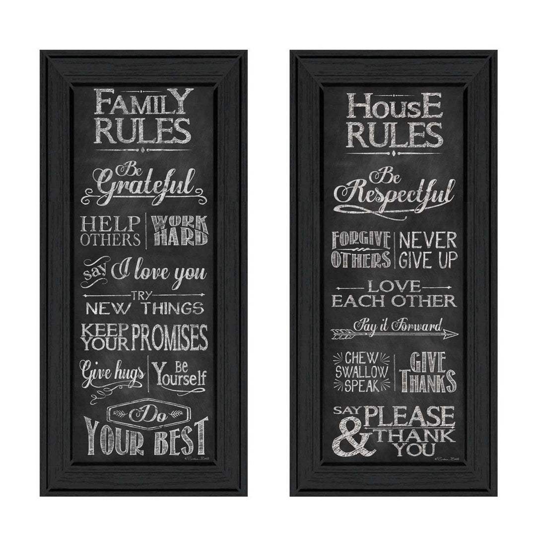 Set Of Two Family and House Rules Black Framed Print Wall Art - Homeroots - Flyclothing LLC