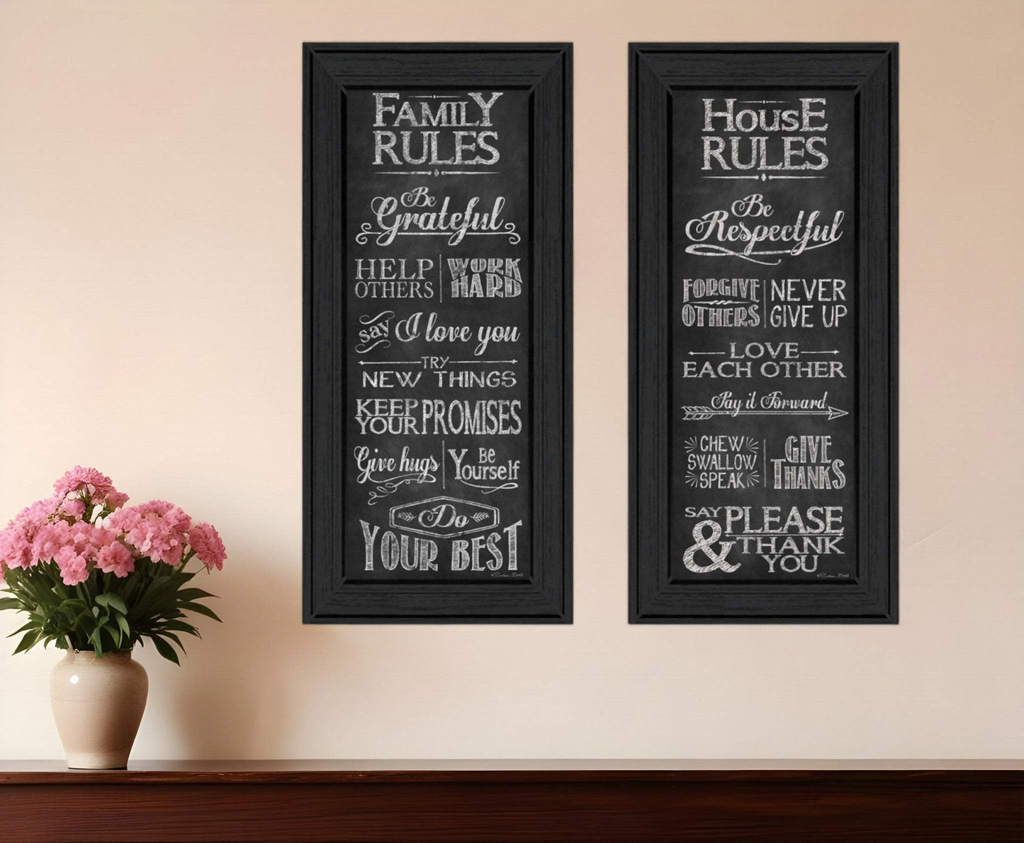 Set Of Two Family and House Rules Black Framed Print Wall Art - Homeroots - Flyclothing LLC
