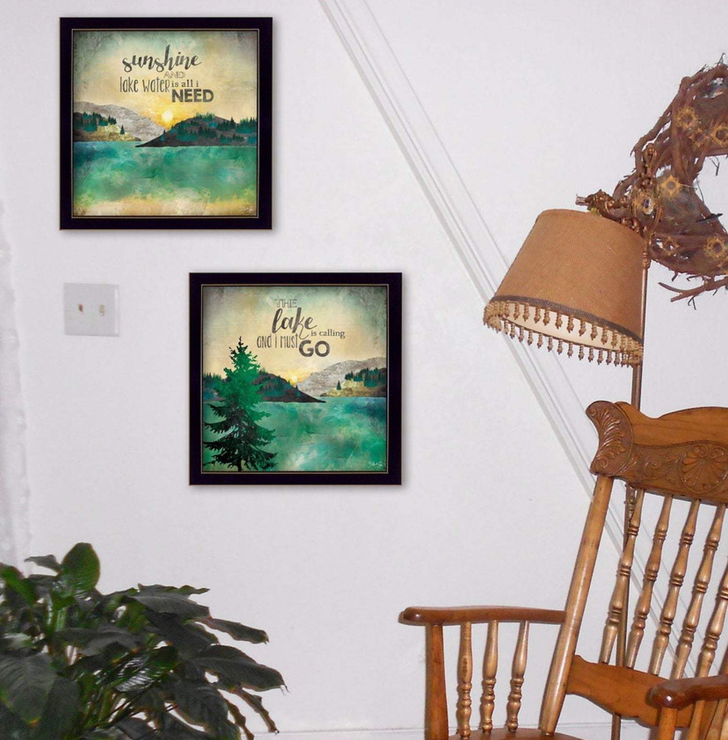 Set Of Two The Lake is Calling Black Framed Print Wall Art - Homeroots - Flyclothing LLC