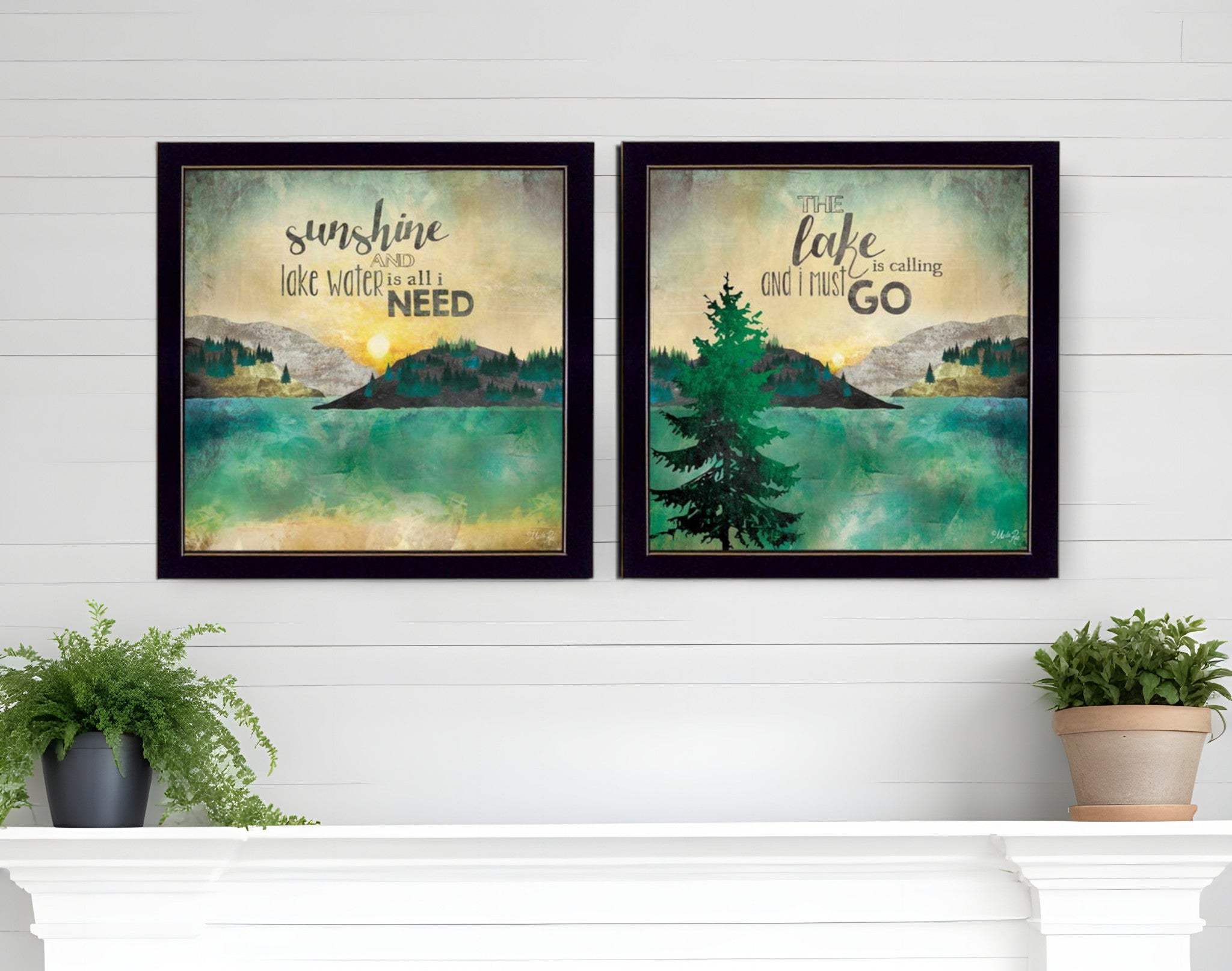 Set Of Two The Lake is Calling Black Framed Print Wall Art - Homeroots - Flyclothing LLC