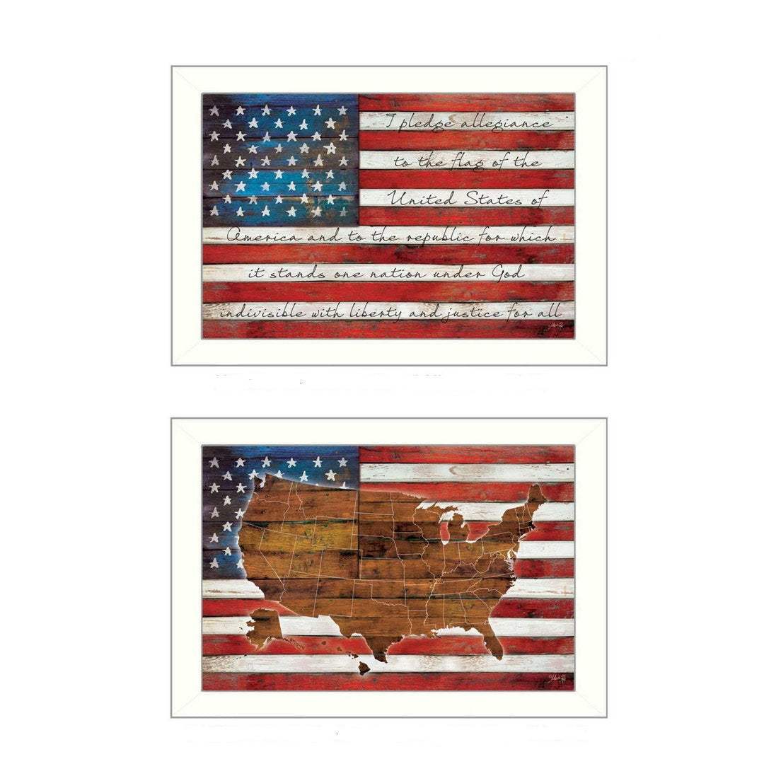 Set Of Two American Flags White Framed Print Wall Art - Homeroots - Flyclothing LLC