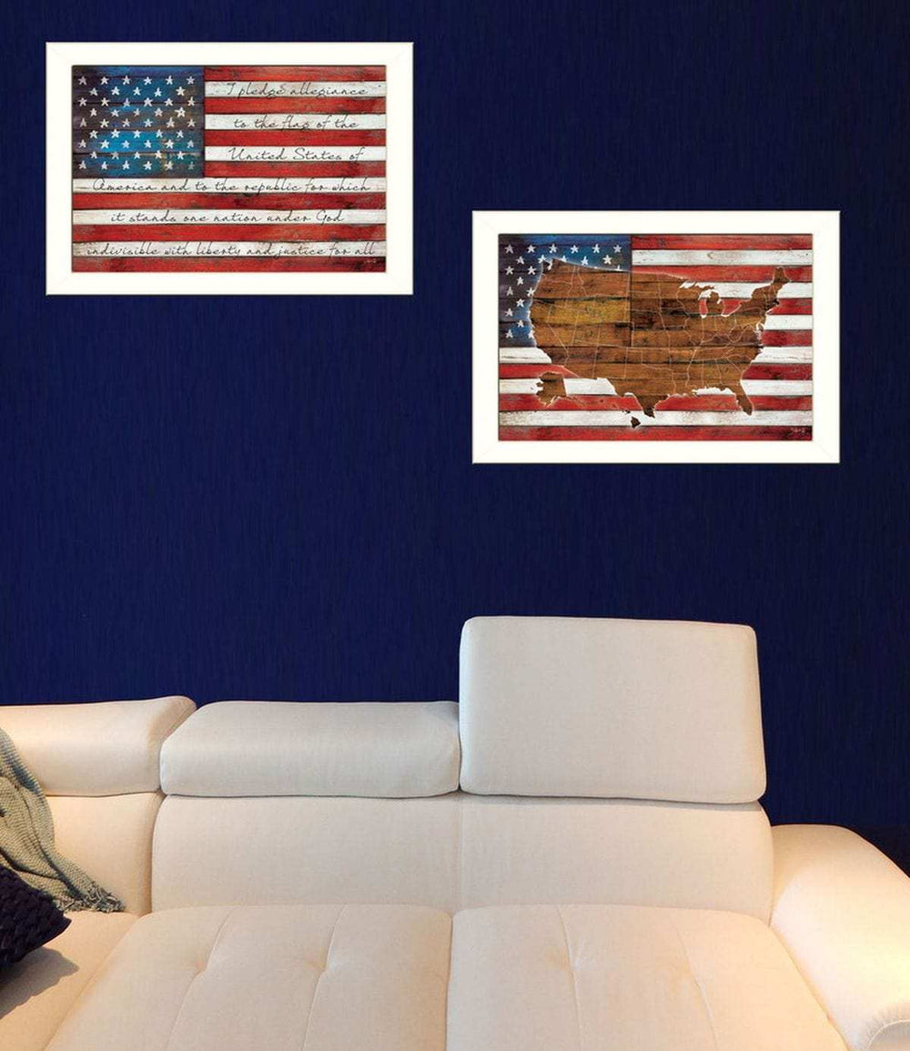 Set Of Two American Flags White Framed Print Wall Art - Homeroots - Flyclothing LLC
