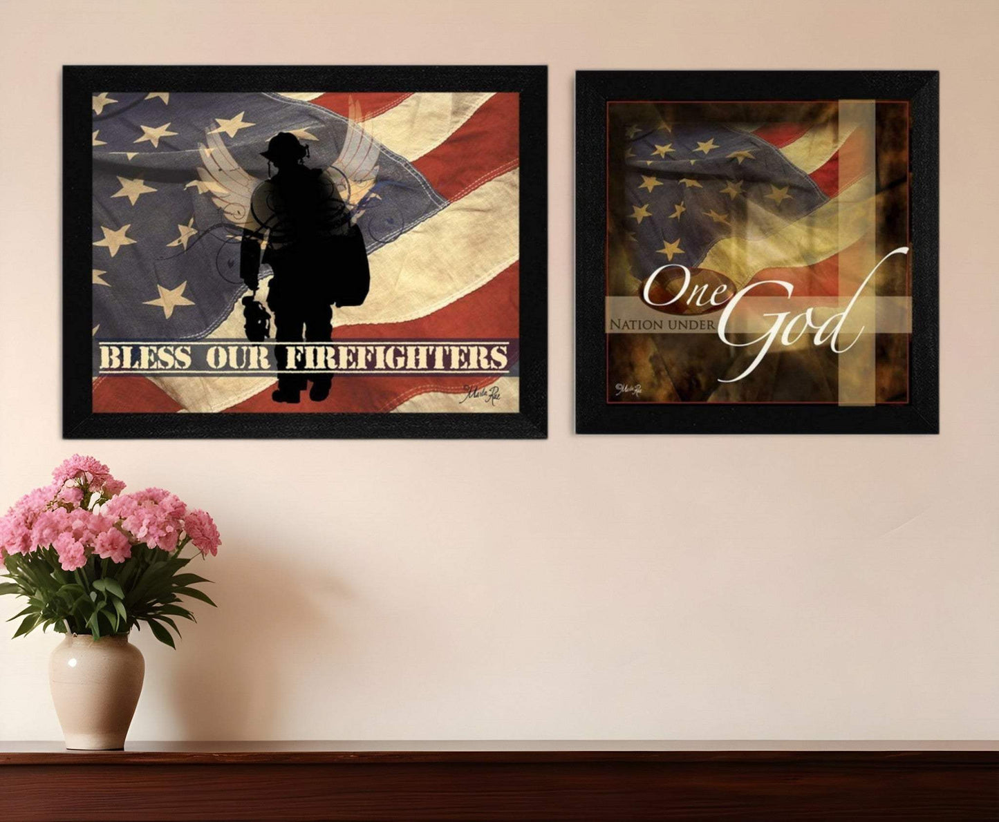 Set Of Two Firefighters One Nation Black Framed Print Wall Art - Homeroots - Flyclothing LLC